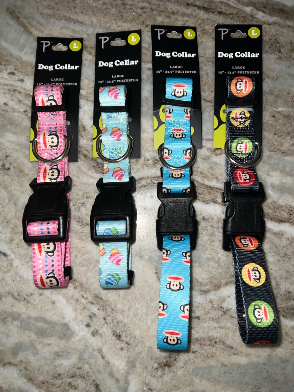 Paul Frank Colorful Monkey Dog Collar Set - Pink, Light Blue, Blue, Black